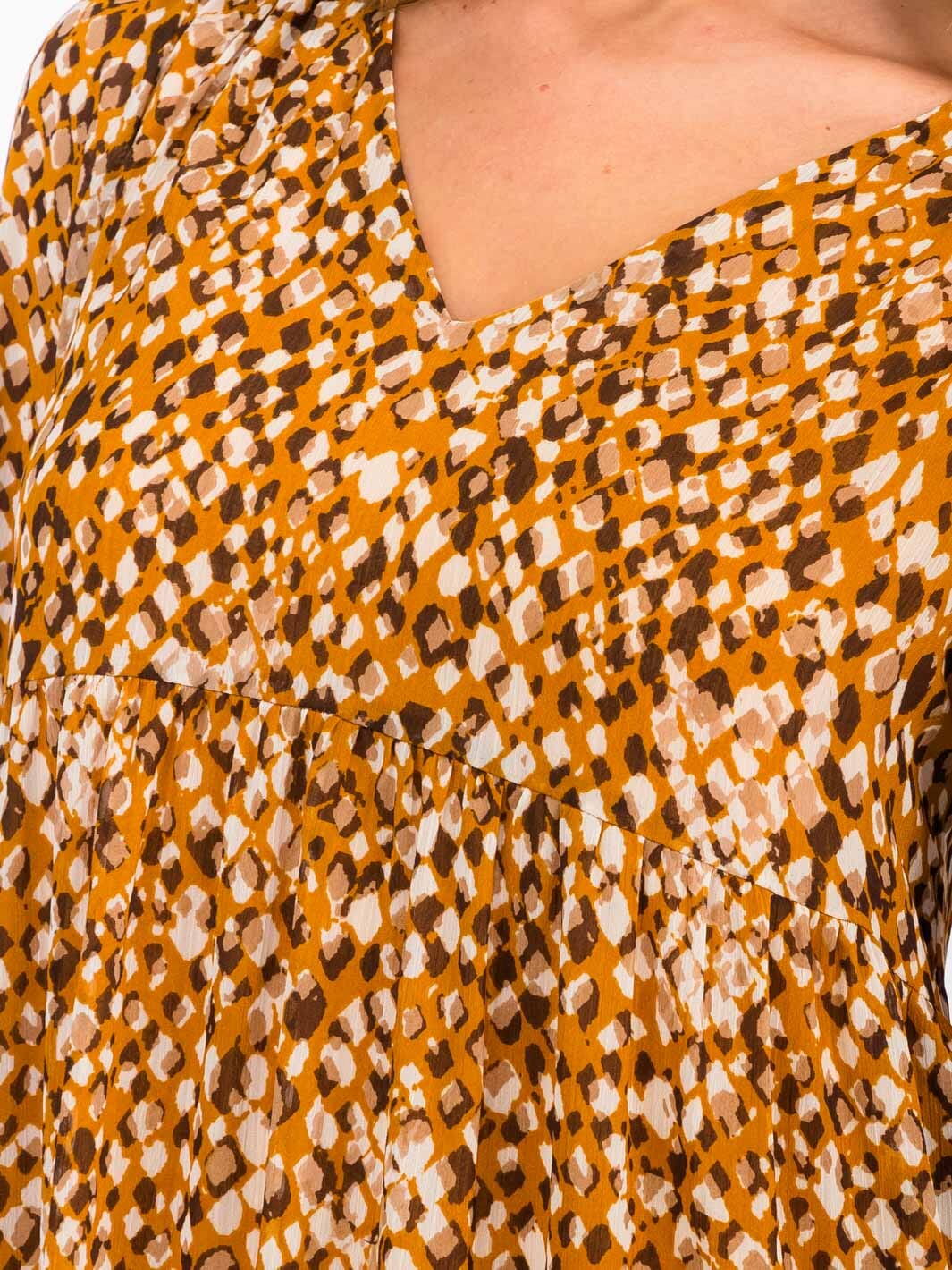 WOMEN'S LONG SLEEVES V-NECK TUNIC ANIMAL PRINT TUNIC MINI DRESS