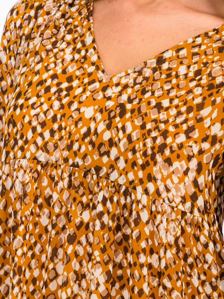 WOMEN'S LONG SLEEVES V-NECK TUNIC ANIMAL PRINT TUNIC MINI DRESS