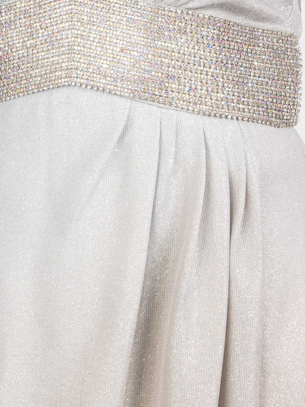 WOMEN'S LONG SLEEVES V-NECK WAIST DETAILED COLORBLOCK SEQUINS MAXI DRESS