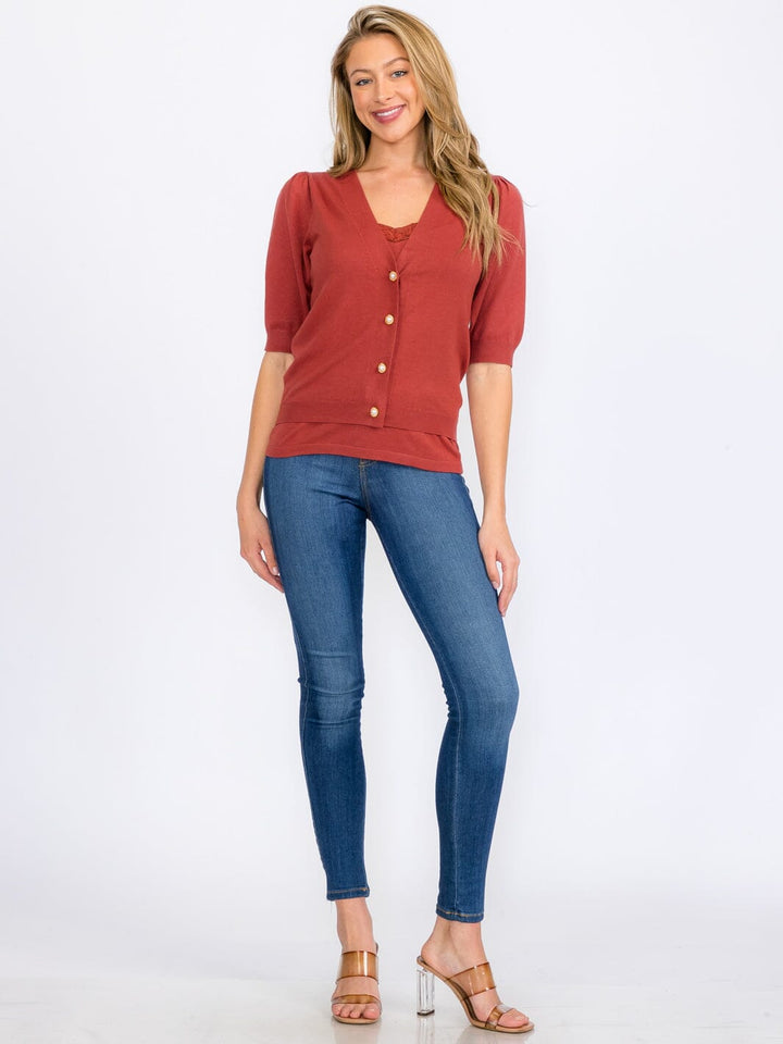 WOMEN'S SHORT SLEEVE CARDIGAN & TANK TOP 2PC SET