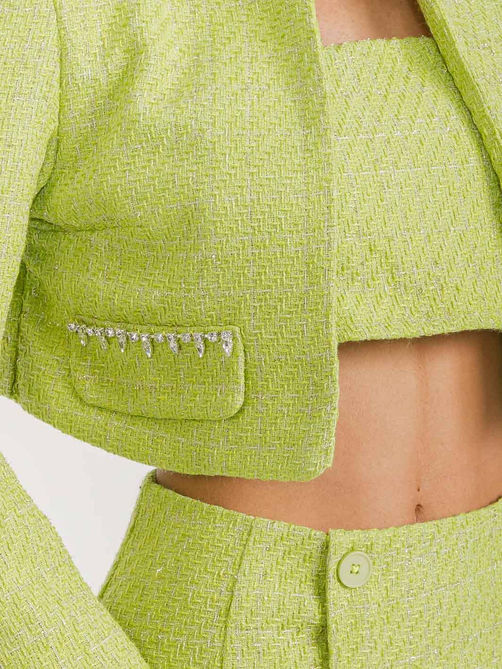 WOMEN'S LONG SLEEVE BLAZER WITH CROP TOP & BUTTON CLOSURE MINI SKIRT 3PC. SET