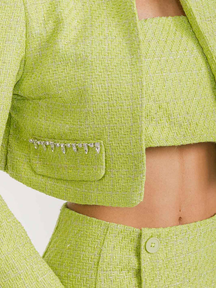 WOMEN'S LONG SLEEVE BLAZER WITH CROP TOP & BUTTON CLOSURE MINI SKIRT 3PC. SET