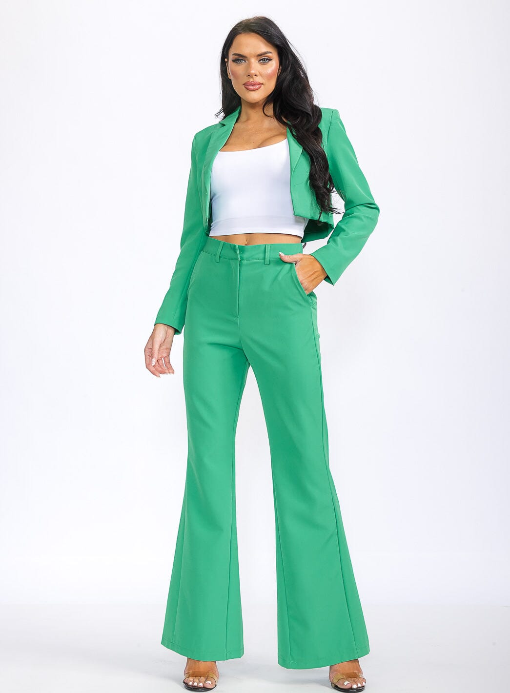 WOMEN'S LONG SLEEVE BLAZER & BUTTON CLOSURE PANTS SOLID 2PC. SET