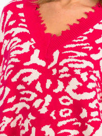WOMEN'S LONG SLEEVES V-NECK PULLOVER COLORBLOCK ANIMAL PRINT SWEATER