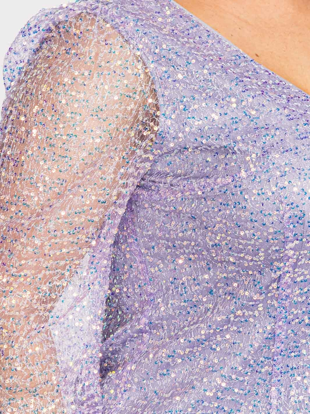 PLUS SIZE LONG SLEEVES V-NECK BODYCON SEQUINS MINI DRESS