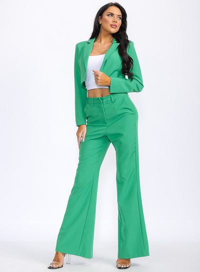 WOMEN'S LONG SLEEVE BLAZER & BUTTON CLOSURE PANTS SOLID 2PC. SET