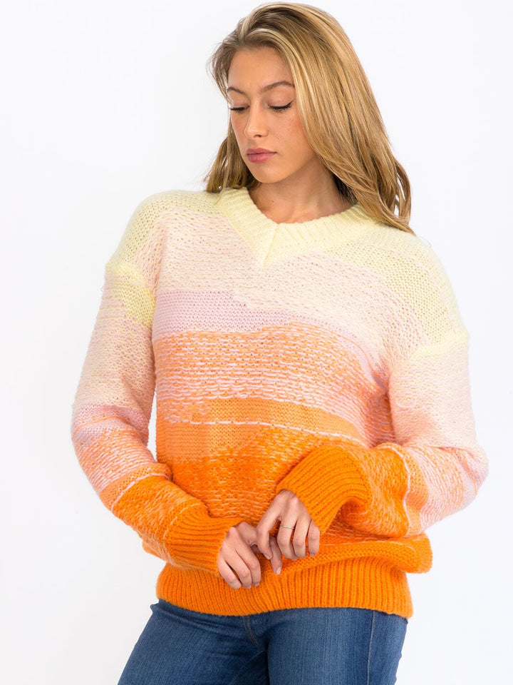 WOMEN'S LONG SLEEVES PULLOVER COLORBLOCK SWEATER
