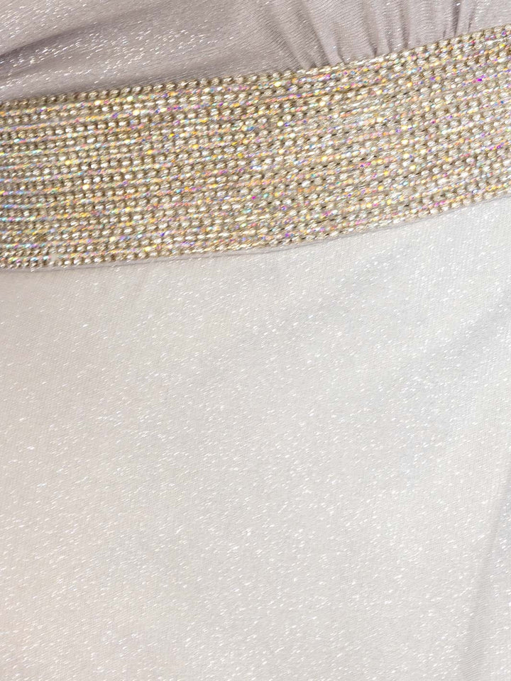 PLUS SIZE LONG SLEEVES V-NECK WAIST DETAILED COLORBLOCK SEQUINS MAXI DRESS