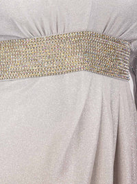 PLUS SIZE LONG SLEEVES V-NECK WAIST DETAILED COLORBLOCK SEQUINS MAXI DRESS