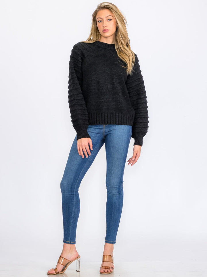 WOMEN'S LONG RIBBED SLEEVES PULLOVER SWEATER