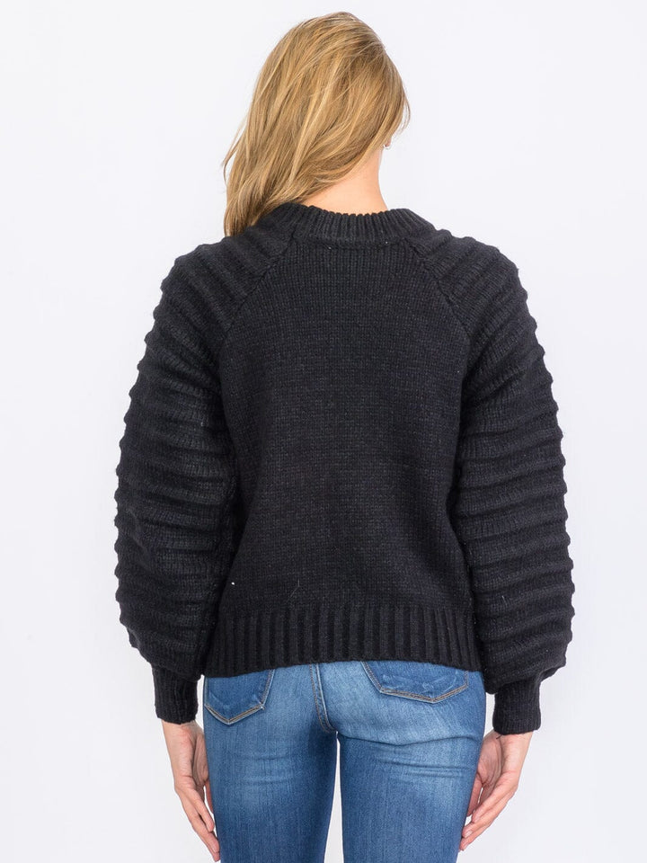 WOMEN'S LONG RIBBED SLEEVES PULLOVER SWEATER