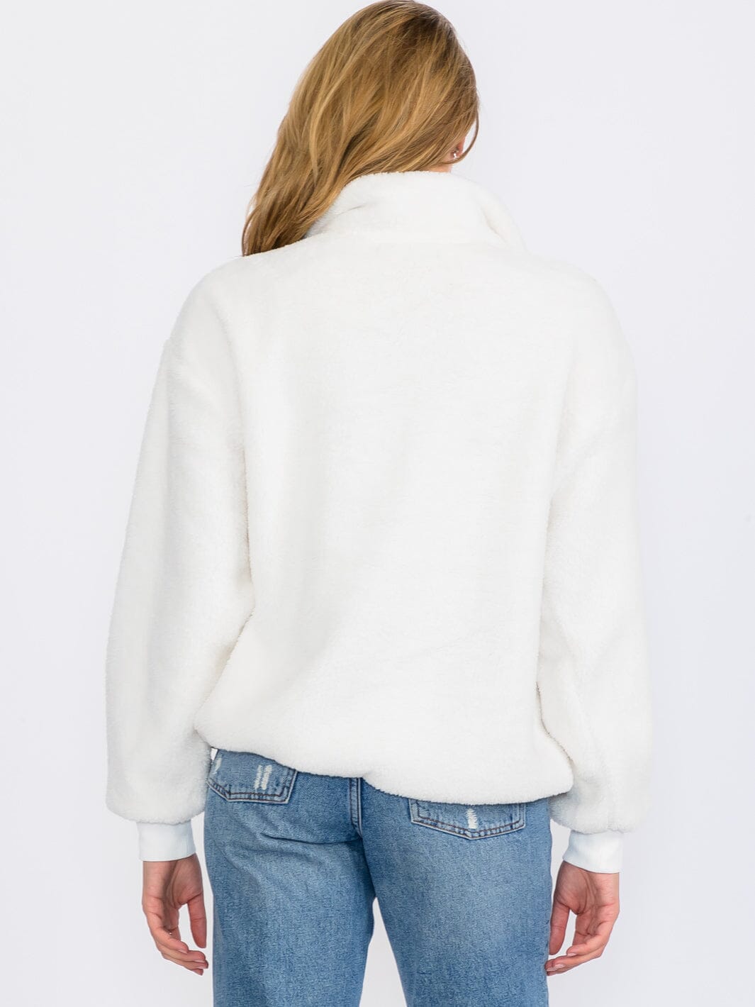 WOMEN'S LONG SLEEVE ZIP UP FRONT POCKETS SHERPA PULLOVER SWEATER