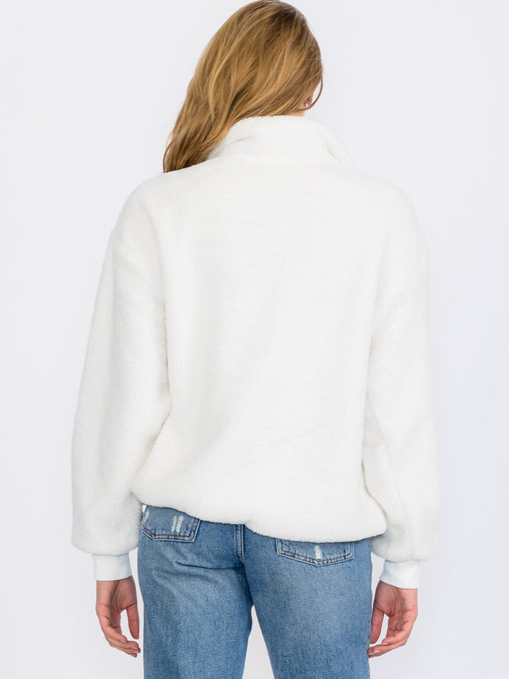 WOMEN'S LONG SLEEVE ZIP UP FRONT POCKETS SHERPA PULLOVER SWEATER