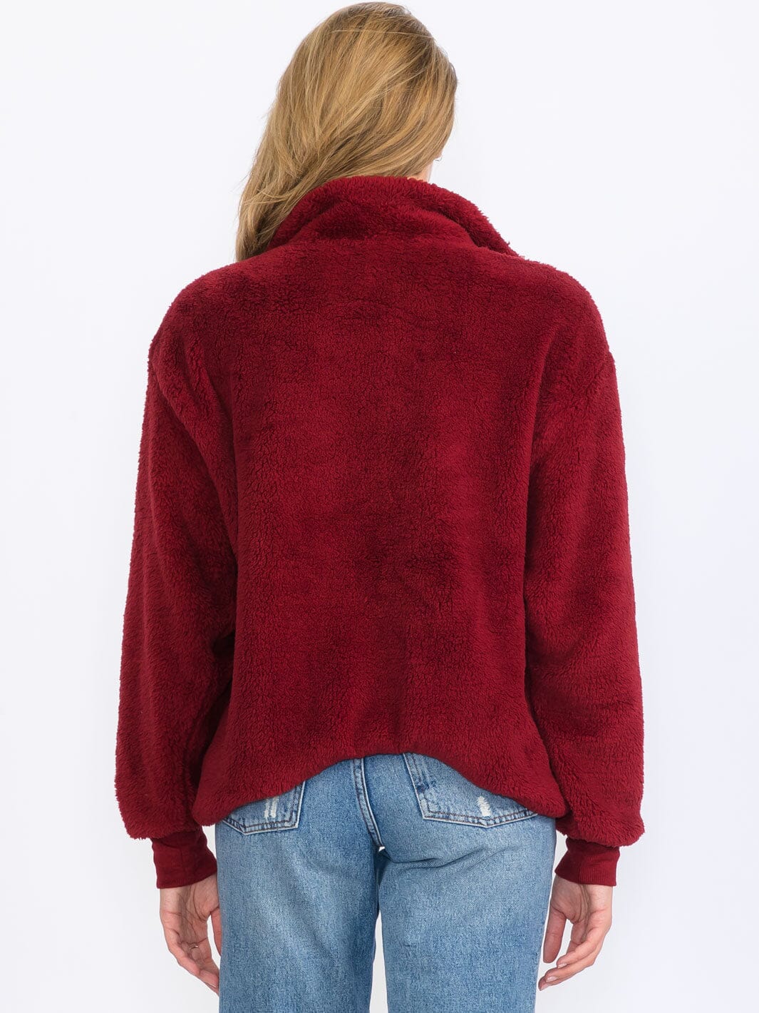 WOMEN'S LONG SLEEVE ZIP UP FRONT POCKETS SHERPA PULLOVER SWEATER