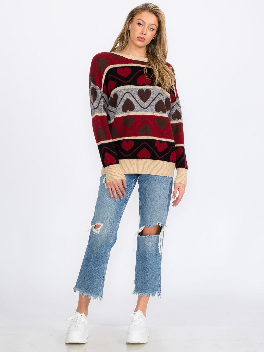 WOMEN'S LONG SLEEVES PULLOVER COLORBLOCK MULTI PRINT SWEATER