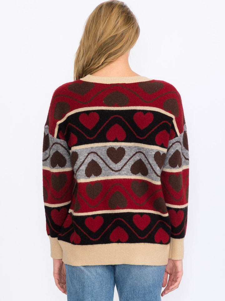 WOMEN'S LONG SLEEVES PULLOVER COLORBLOCK MULTI PRINT SWEATER