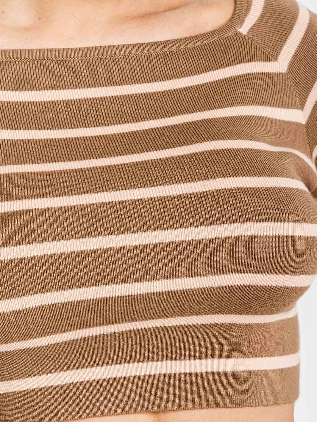 WOMEN'S LONG SLEEVE CROP TOP & ELASTIC WAIST MAXI SKIRT STRIPES 2PC. SET