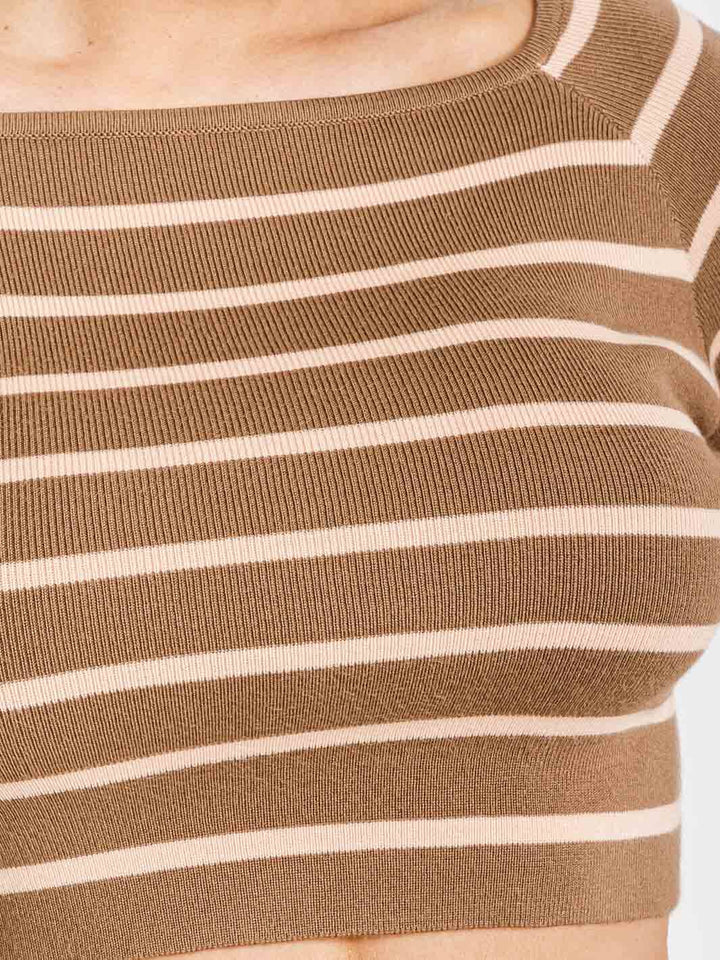 WOMEN'S LONG SLEEVE CROP TOP & ELASTIC WAIST MAXI SKIRT STRIPES 2PC. SET