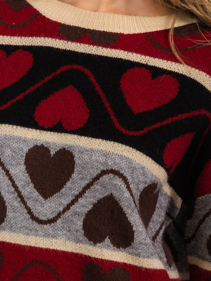 WOMEN'S LONG SLEEVES PULLOVER COLORBLOCK MULTI PRINT SWEATER