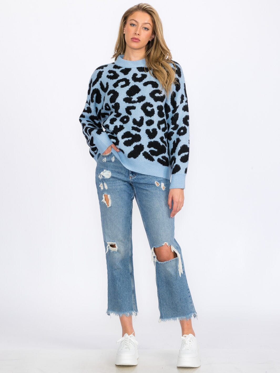 WOMEN'S LONG SLEEVES PULLOVER COLORBLOCK ANIMAL PRINT SWEATER