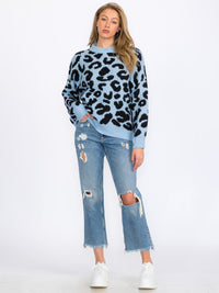 WOMEN'S LONG SLEEVES PULLOVER COLORBLOCK ANIMAL PRINT SWEATER
