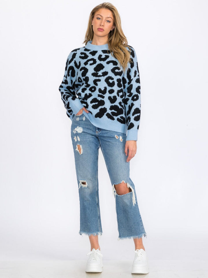 WOMEN'S LONG SLEEVES PULLOVER COLORBLOCK ANIMAL PRINT SWEATER