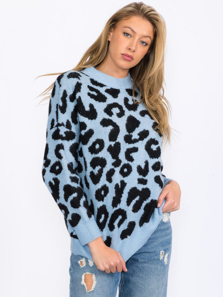 WOMEN'S LONG SLEEVES PULLOVER COLORBLOCK ANIMAL PRINT SWEATER