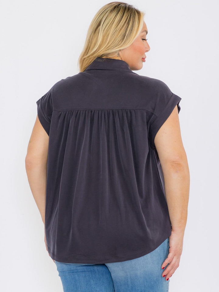 PLUS SIZE SHORT BUTTON UP BLOUSE TOP