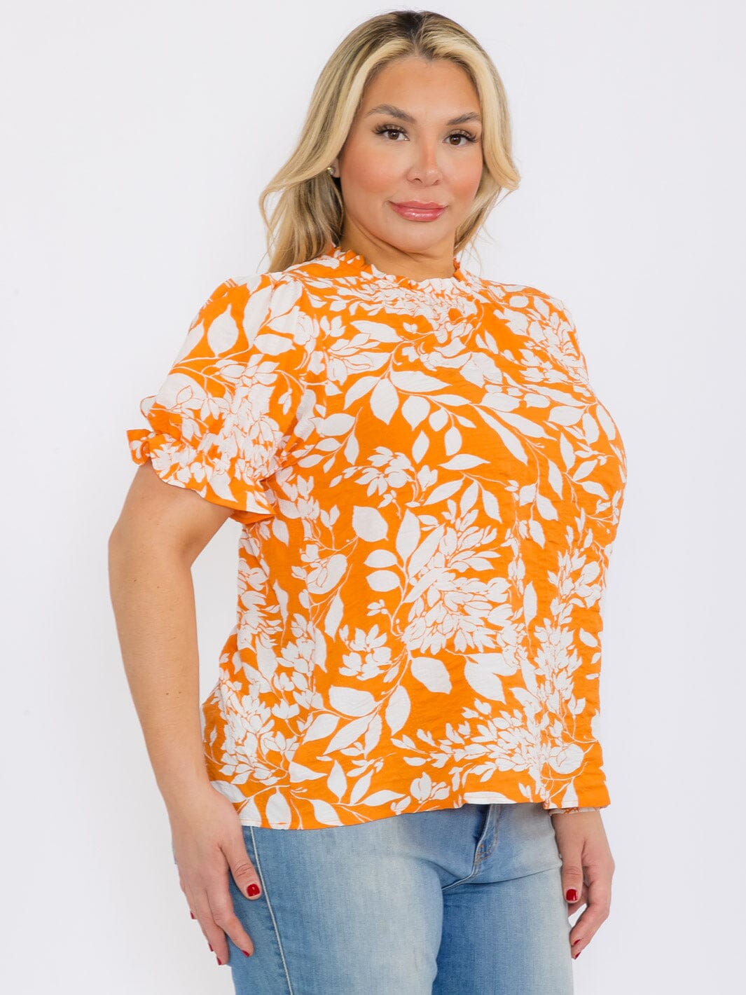 PLUS SIZE SHORT SLEEVE FLORAL PRINT BLOUSE TOP