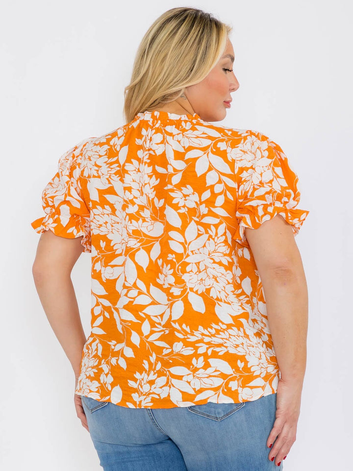 PLUS SIZE SHORT SLEEVE FLORAL PRINT BLOUSE TOP