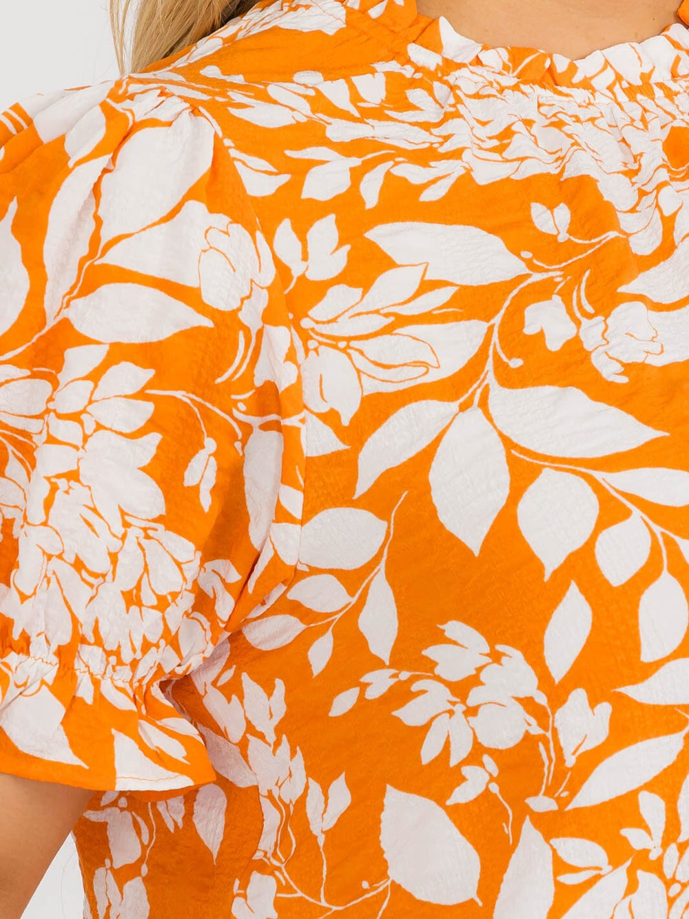 PLUS SIZE SHORT SLEEVE FLORAL PRINT BLOUSE TOP