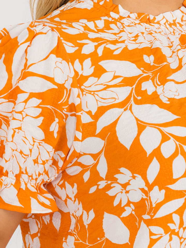PLUS SIZE SHORT SLEEVE FLORAL PRINT BLOUSE TOP