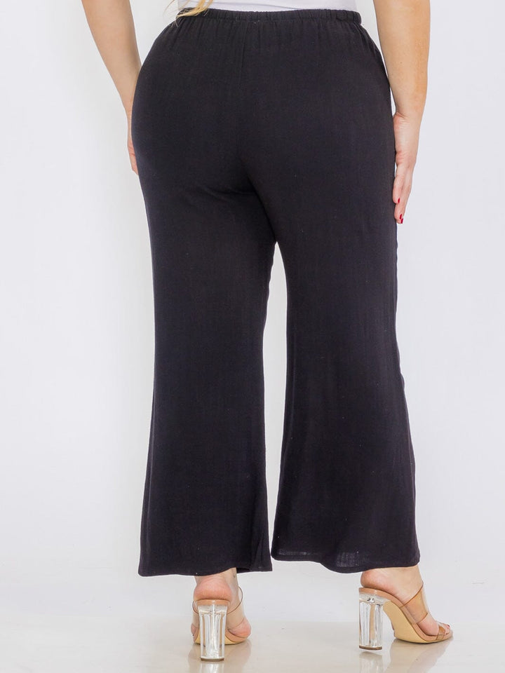 PLUS SIZE ELASTIC WAIST FRONT POCKETS WIDE LEG LINEN PANTS