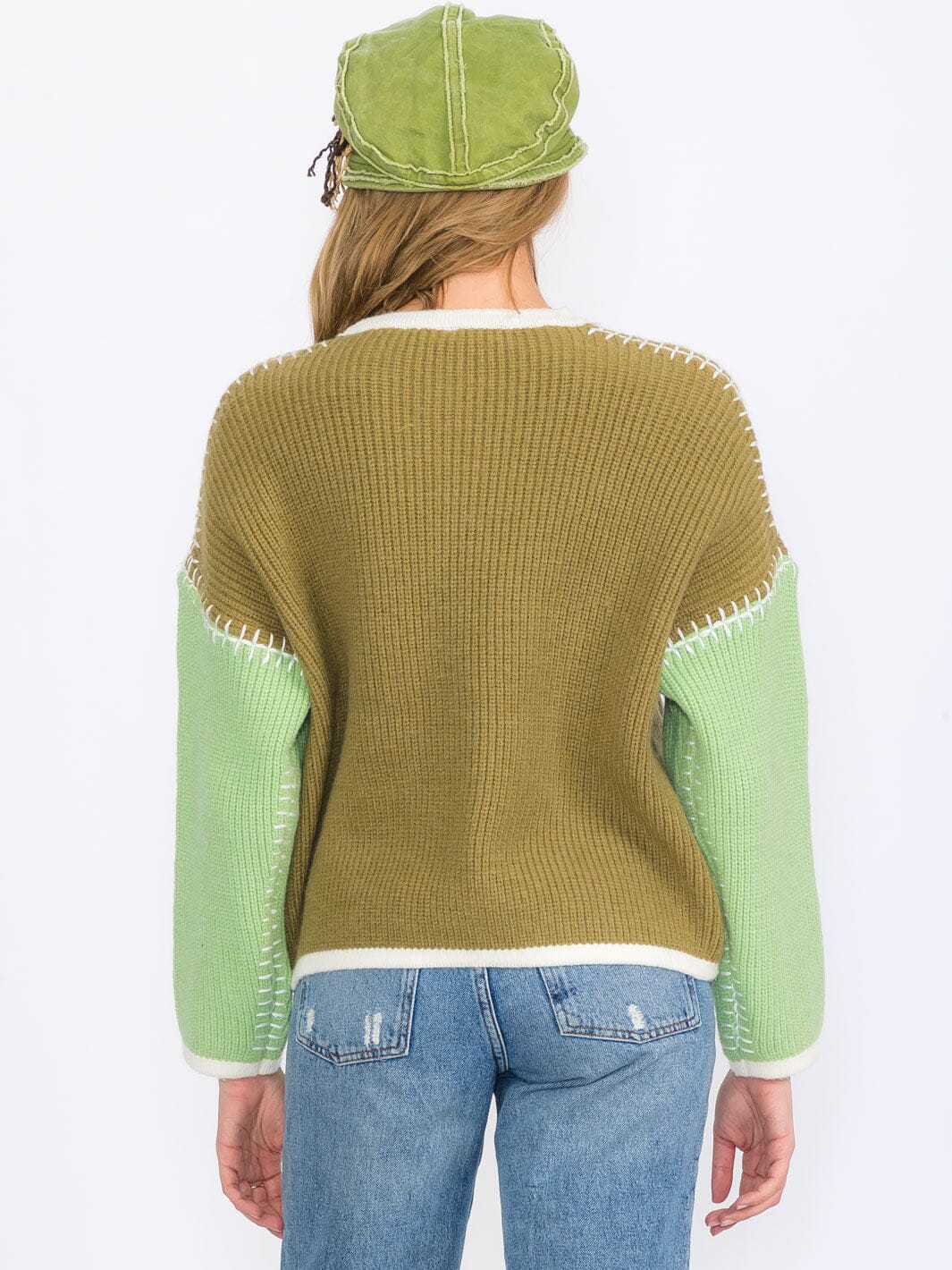 WOMEN'S LONG SLEEVES BUTTON UP COLORBLOCK CARDIGAN SWEATER