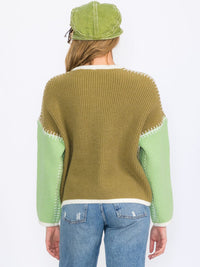 WOMEN'S LONG SLEEVES BUTTON UP COLORBLOCK CARDIGAN SWEATER