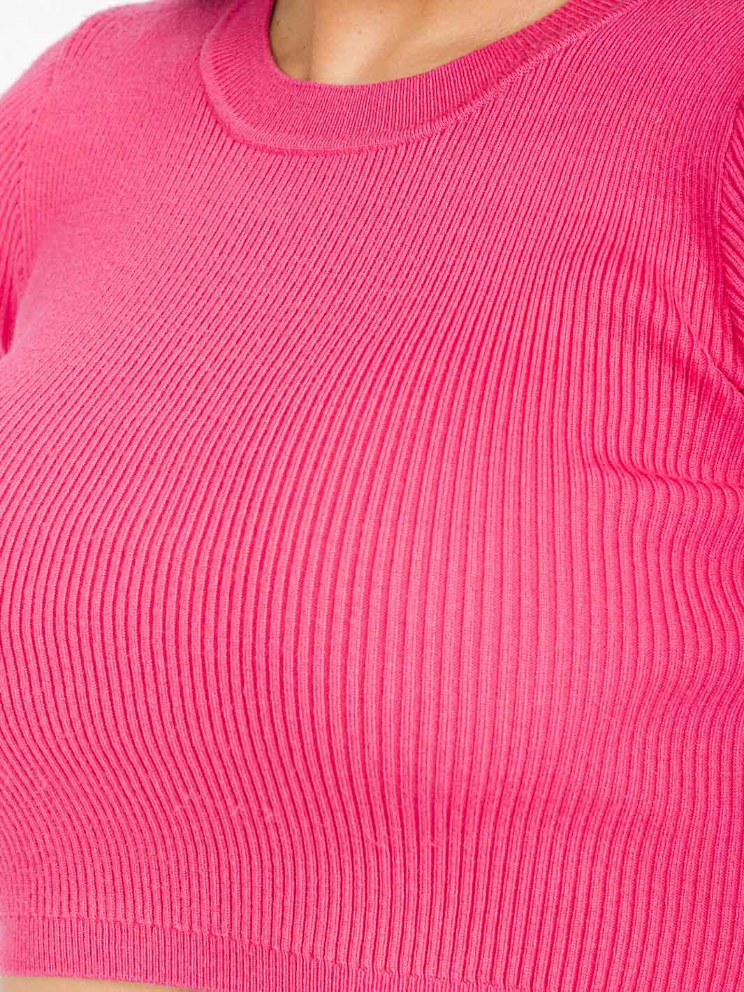 WOMEN'S SHORT SLEEVE CROP TOP & ELASTIC WAIST PANTS RIBBED 2PC. SET