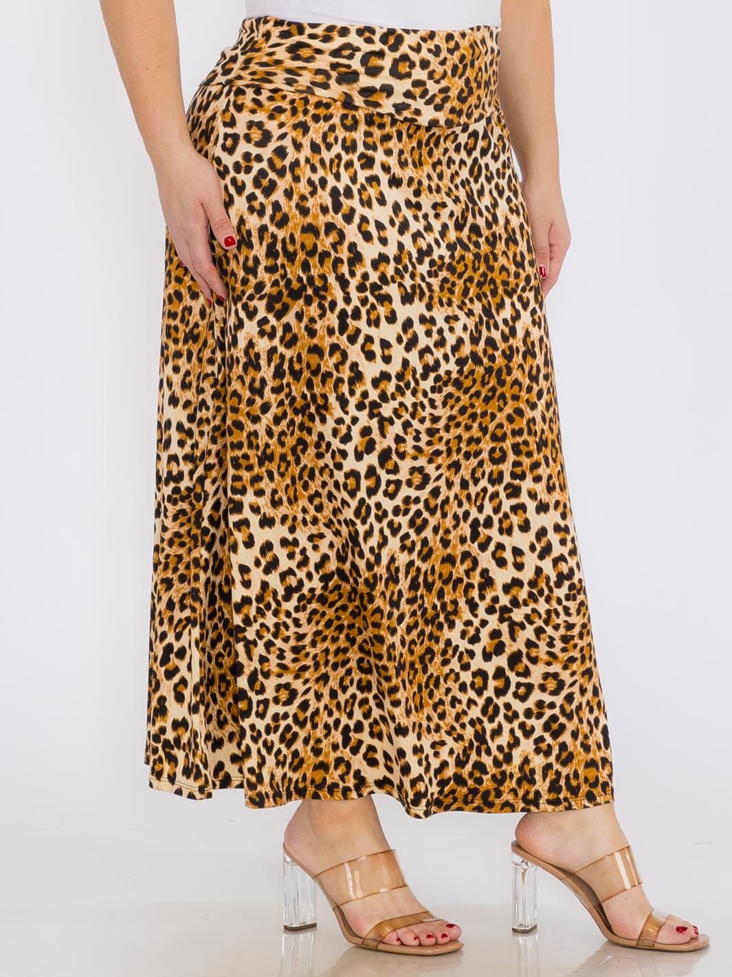 PLUS SIZE ELASTIC WAIST ANIMAL PRINT MAXI SKIRT