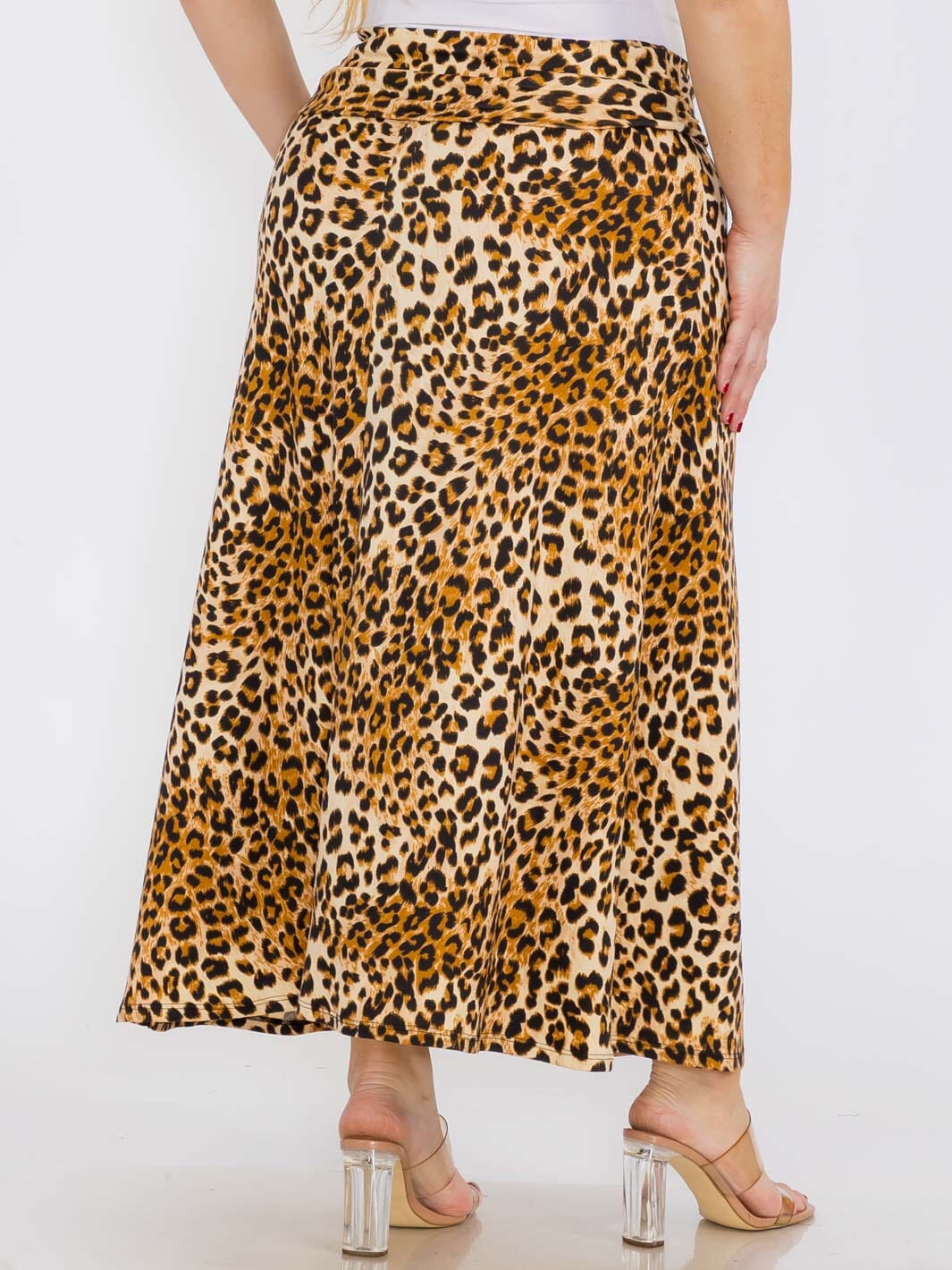PLUS SIZE ELASTIC WAIST ANIMAL PRINT MAXI SKIRT