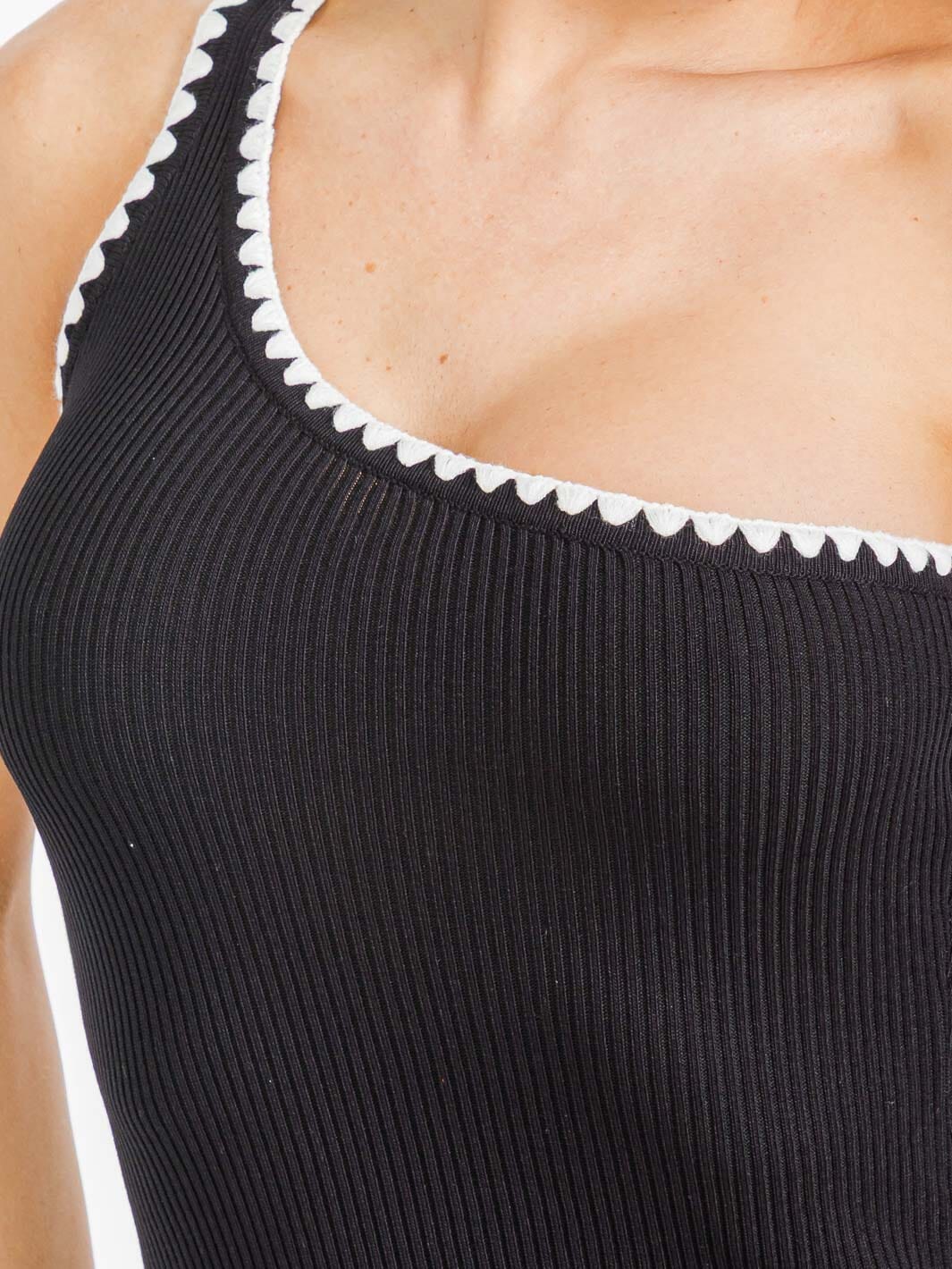WOMEN'S SLEEVELESS ONE SHOULDER TRIM DETAILED RIBBED MIDI DRESS
