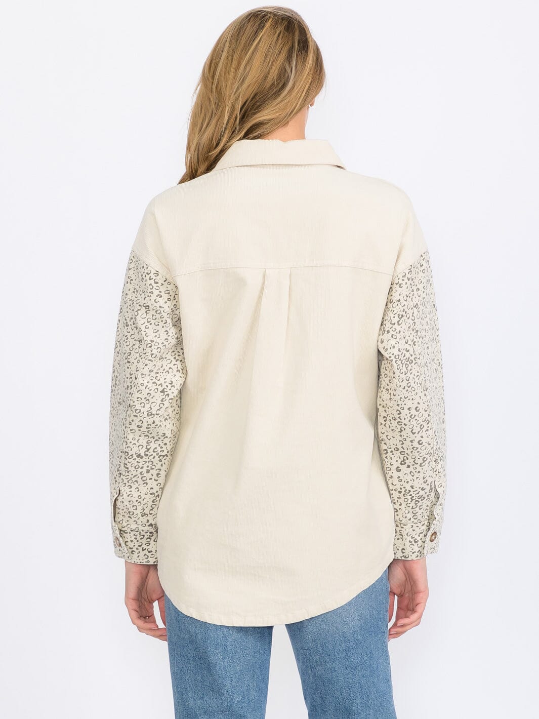 WOMEN'S LONG SLEEVE BUTTON UP FRONT POCKET ANIMAL PRINT CORDUROY SHIRT