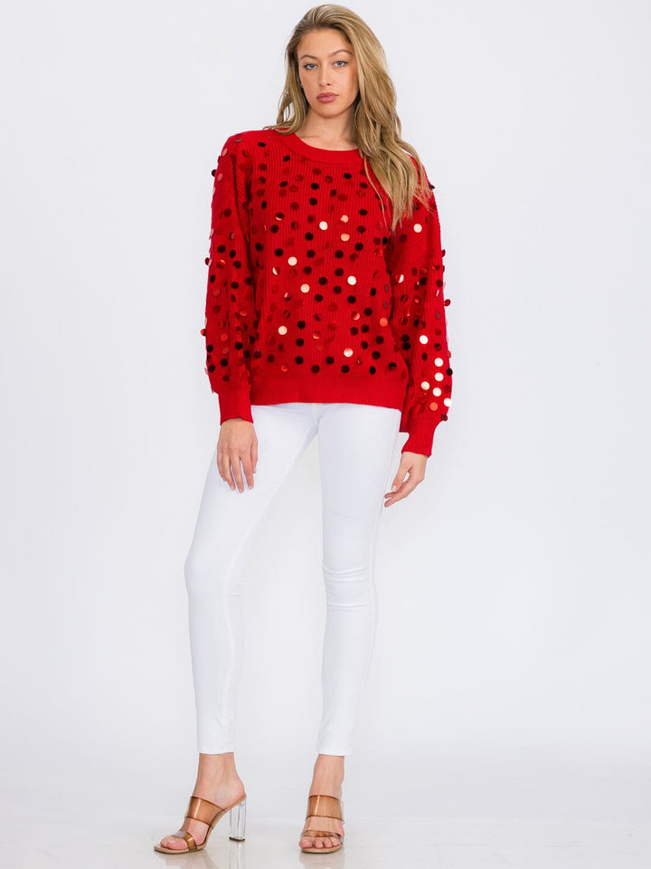 WOMEN'S LONG SLEEVES PULLOVER KNIT SEQUINS SWEATER