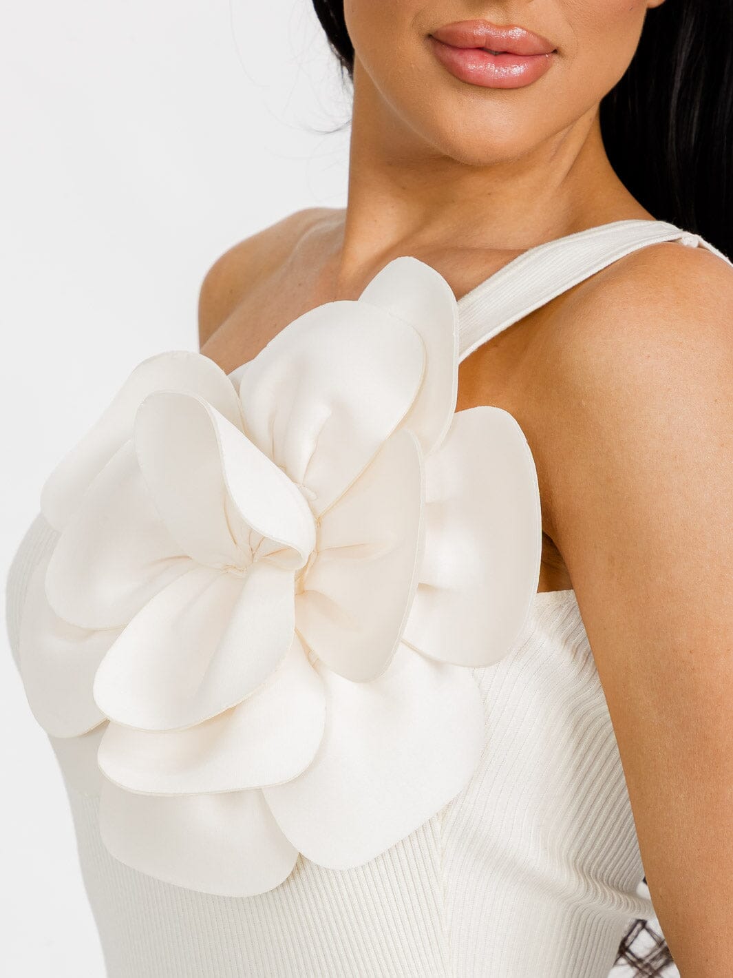 WOMEN'S SLEEVELESS ONE SHOULDER FLOWER BODYCON MINI DRESS