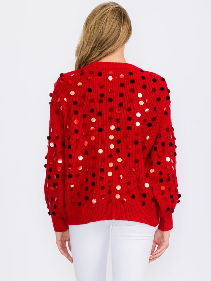 WOMEN'S LONG SLEEVES PULLOVER KNIT SEQUINS SWEATER