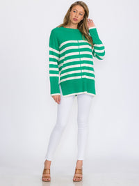 WOMEN'S LONG SLEEVE COLORBLOCK STRIPES PULLOVER SWEATER
