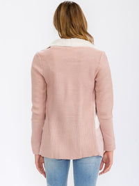 WOMEN'S LONG SLEEVE OPEN FRONT POCKETS SHERPA CARDIGAN