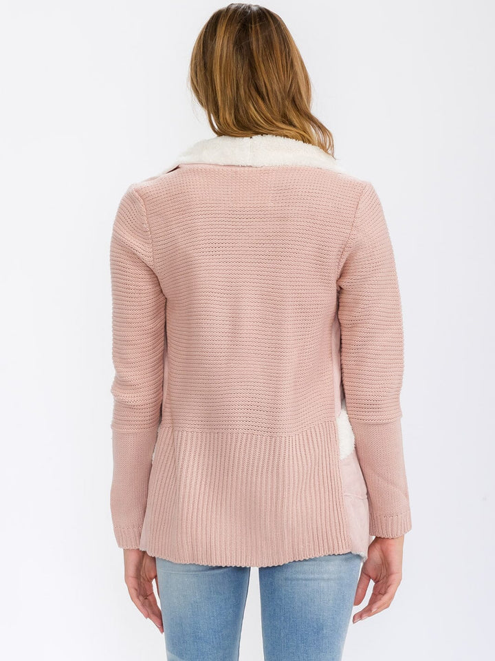 WOMEN'S LONG SLEEVE OPEN FRONT POCKETS SHERPA CARDIGAN