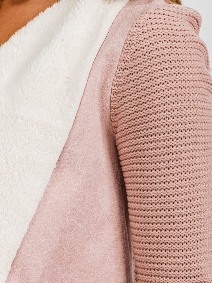 WOMEN'S LONG SLEEVE OPEN FRONT POCKETS SHERPA CARDIGAN