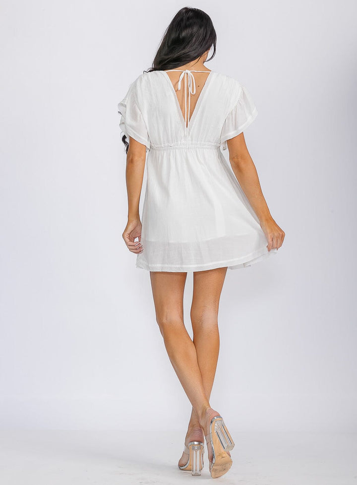 WOMEN'S SHORT SLEEVES V-NECK BUTTON UP TUNIC MINI DRESS