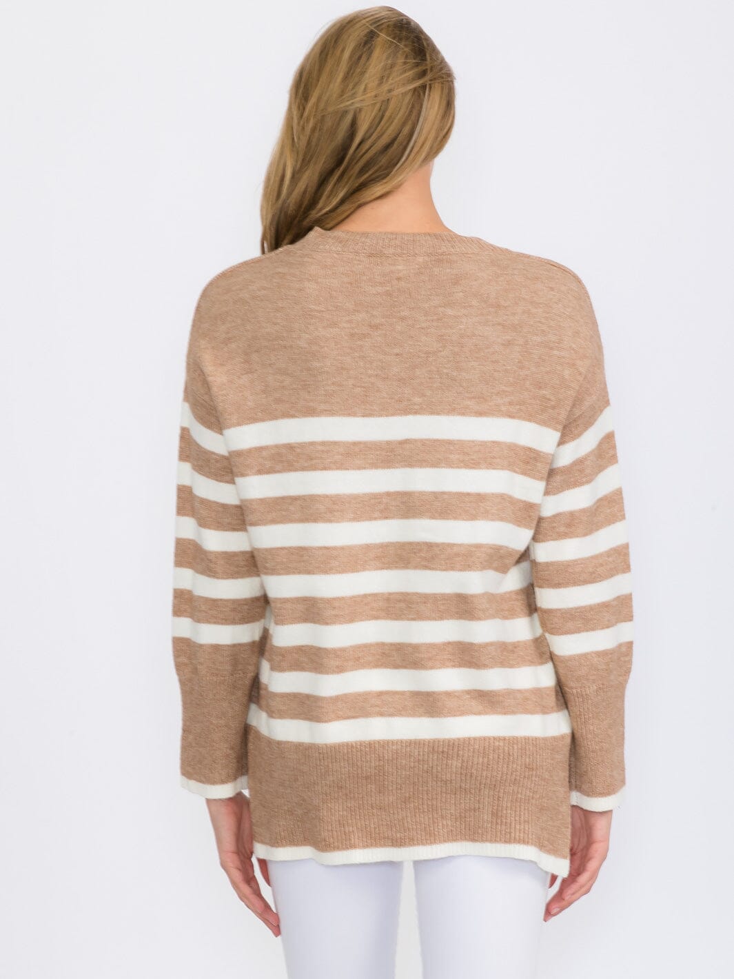 WOMEN'S LONG SLEEVE COLORBLOCK STRIPES PULLOVER SWEATER