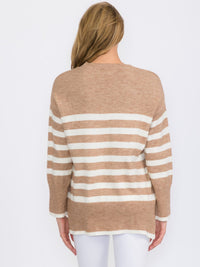 WOMEN'S LONG SLEEVE COLORBLOCK STRIPES PULLOVER SWEATER